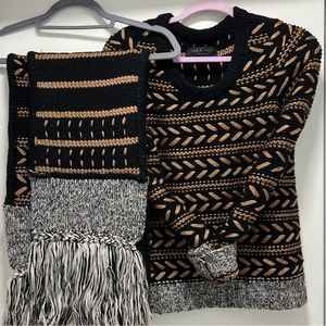 RAG & BONE NY Metallic Thread Knit Boucle Sweater & Matching Scarf Set